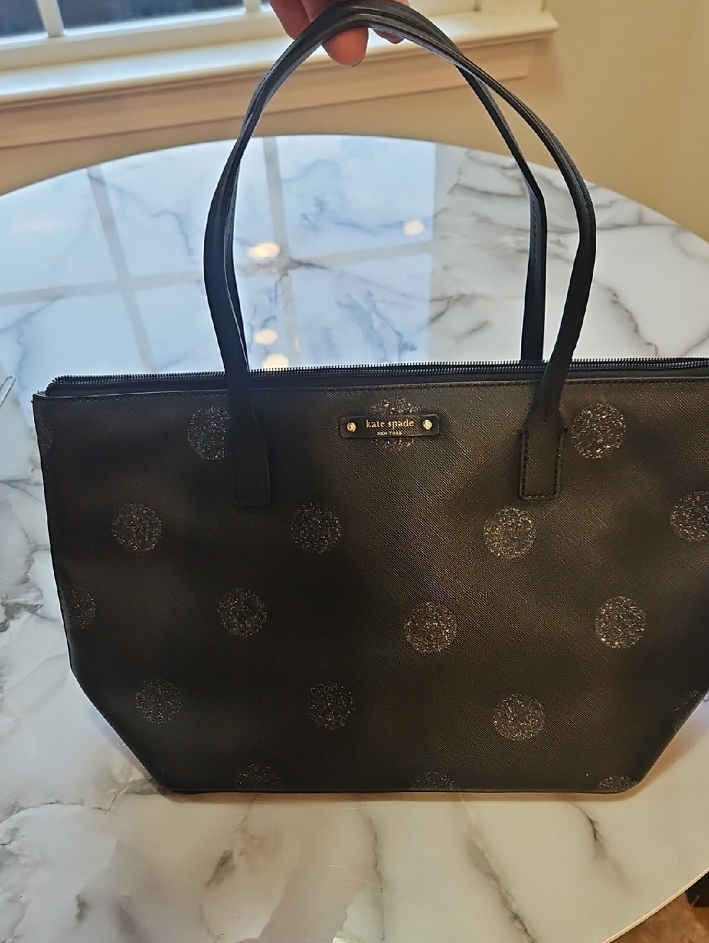 kate spade Black Tote with Subtle Glitter Polka Dots